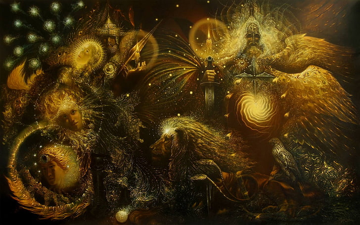 trippy, psychedelic, fractal, Norse mythology, lion, close-up, HD wallpaper