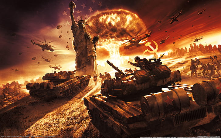 World in Conflict Tanks Battle Explosion Statue of Liberty HD, tank war game, HD wallpaper