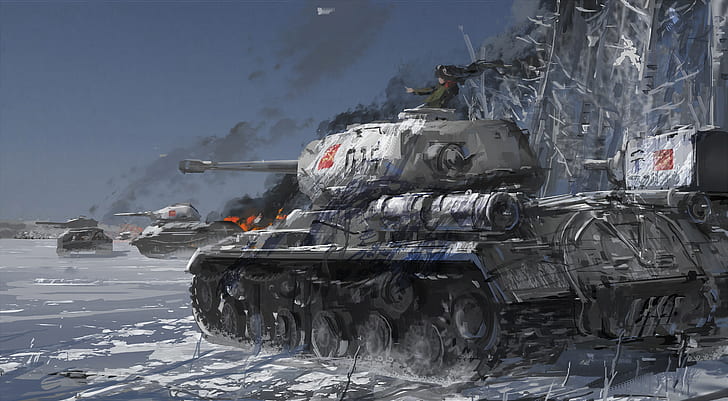 Girls und Panzer, Nonna (Girls und Panzer), IS-2, KV-2, tank, HD wallpaper