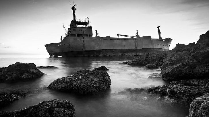 ship, wreck, shipwreck, nature, landscape, rock, sea, stones, HD wallpaper