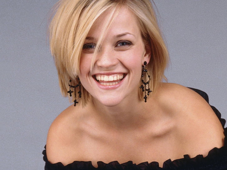 reese witherspoon, portrait, smiling, looking at camera, blond hair, HD wallpaper