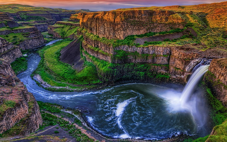 Canyon, landscape, nature, Palouse Falls, river, Washington State, HD wallpaper