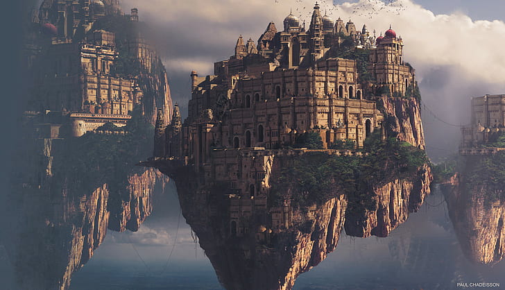 Fantasy, City, Floating Island, Sky, HD wallpaper