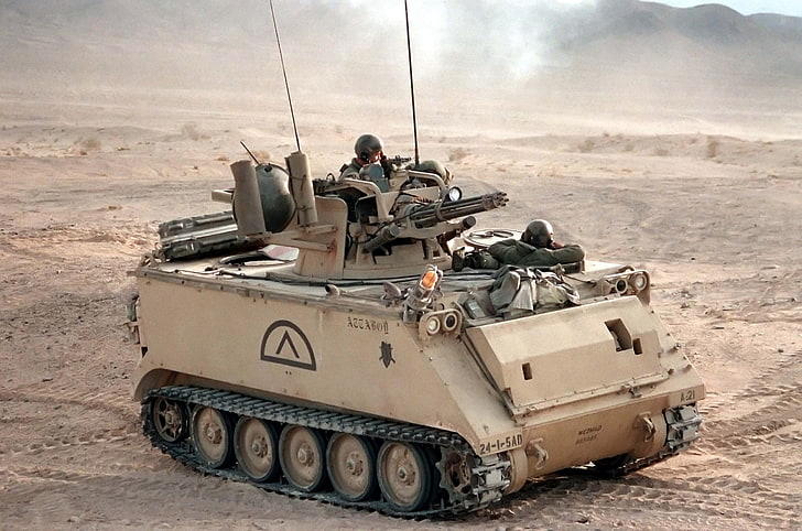 brown military tank, USA, installation, system, army, self-propelled