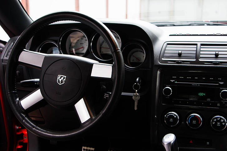 black and gray Dodge steering wheel, car, car interior, mode of transportation, HD wallpaper