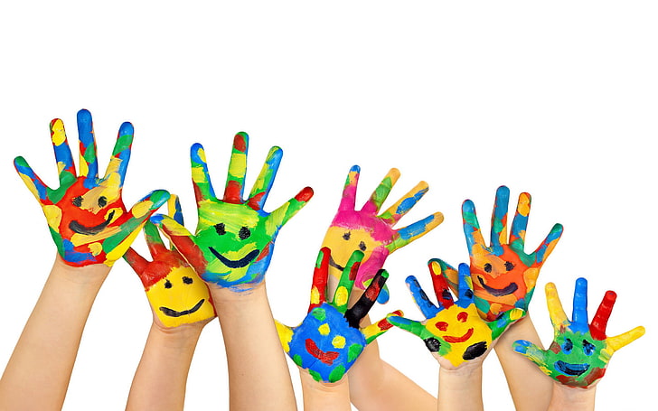 HD wallpaper: multicolored painted hands, BACKGROUND, WHITE, CHILDREN,  SMILE | Wallpaper Flare