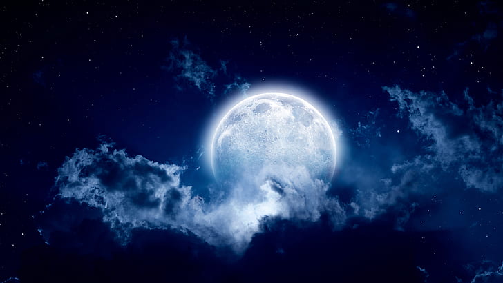 night sky, starry sky, full moon, starry night, astronomical object, HD wallpaper