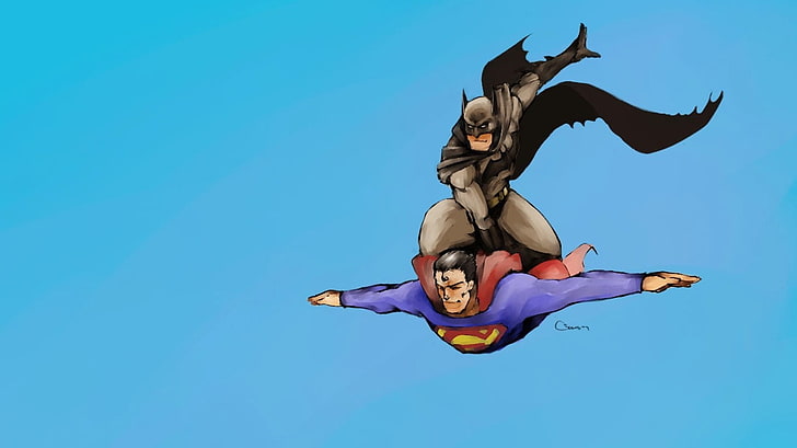 Superman and Batman wallpaper, comics, comic art, simple background