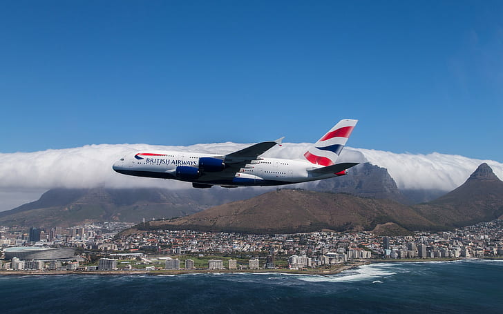 aircraft, airplane, Airbus, A380, Airbus A-380-861, Cape Town