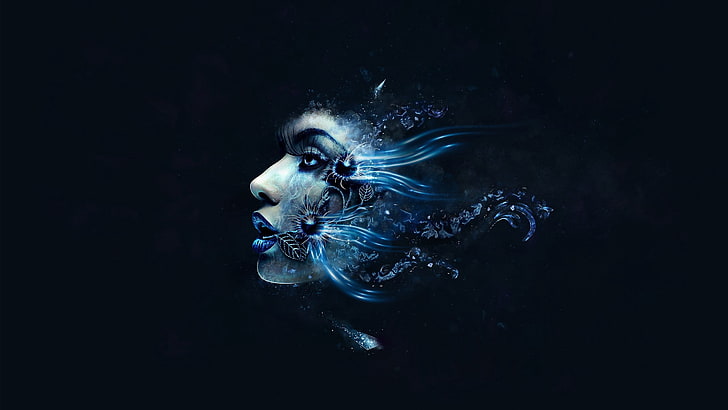 woman face digital wallpaper, dark, lines, background, abstract