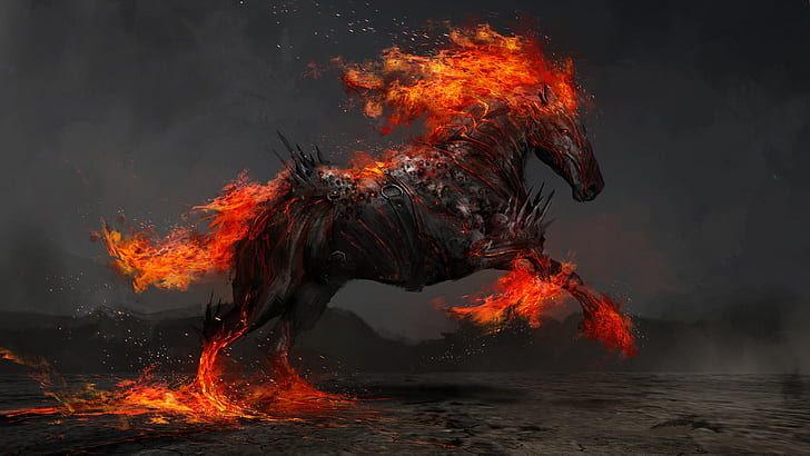Fantasy Animals, Horse, Fire, HD wallpaper