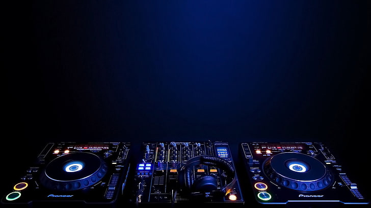 black and blue Pioneer DJ controller, music, illuminated, copy space, HD wallpaper