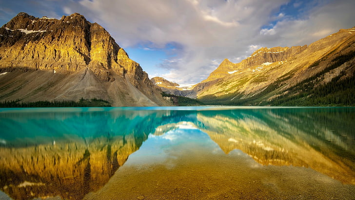 reflection, crowfoot mountain, sky, lake, mountain lake, national park