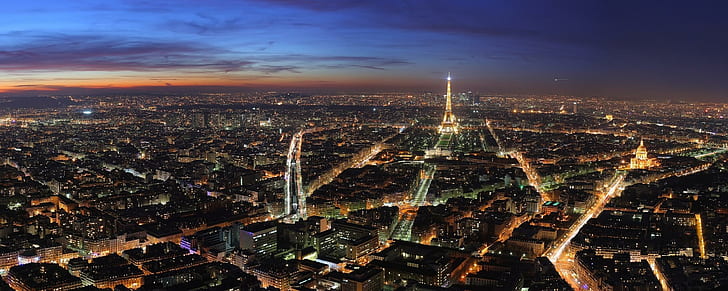 Paris at Night Dual Monitor, city lights photo, HD wallpaper