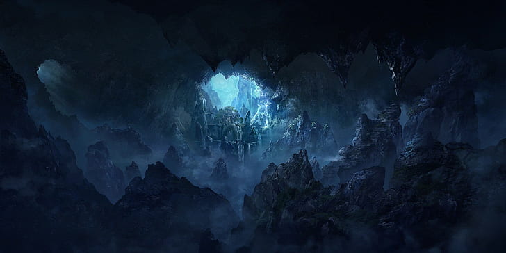 cave, blue, HD wallpaper