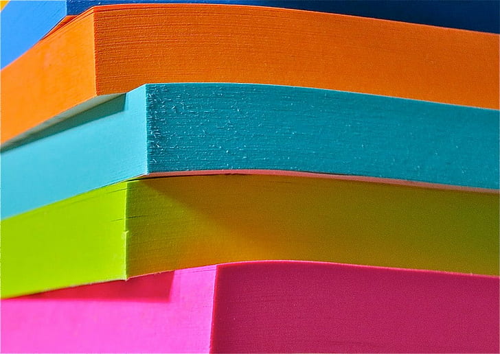 close photo of pile of colored papers, post-it notes, post-it_notes, HD wallpaper