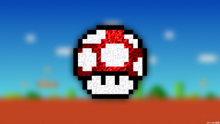 pixel art, Trixel, Super Mario, video games, pixels, red, indoors, HD wallpaper