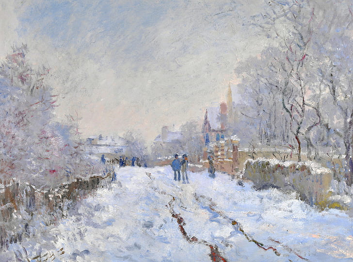 winter, landscape, picture, Claude Monet, Snow Scene at Argenteuil