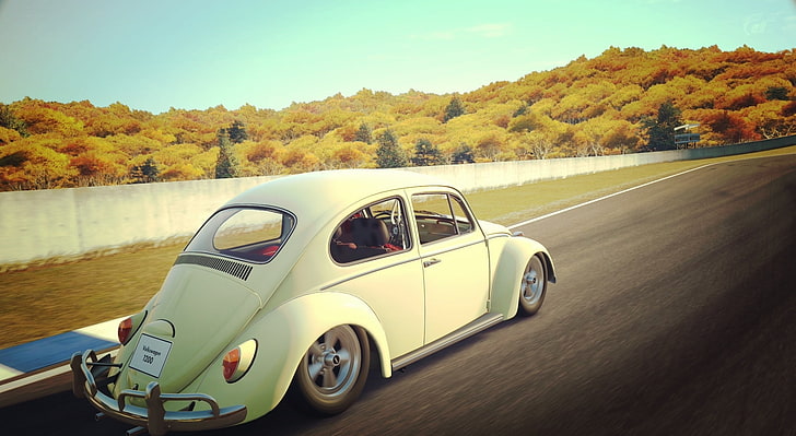Gran Turismo 6 - Fusca, white Volkswagen Beetle coupe, Games, HD wallpaper