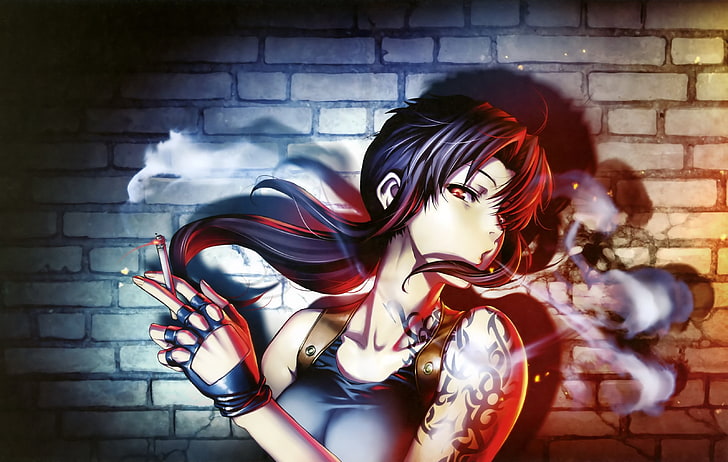anime, Anime Girls, Black Lagoon, cigarettes, Revy, smoking, HD wallpaper