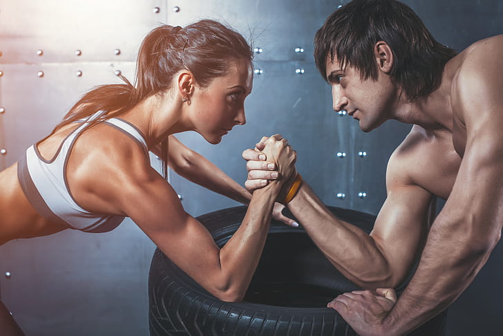 woman, concentration, arm wrestling, physical state, HD wallpaper