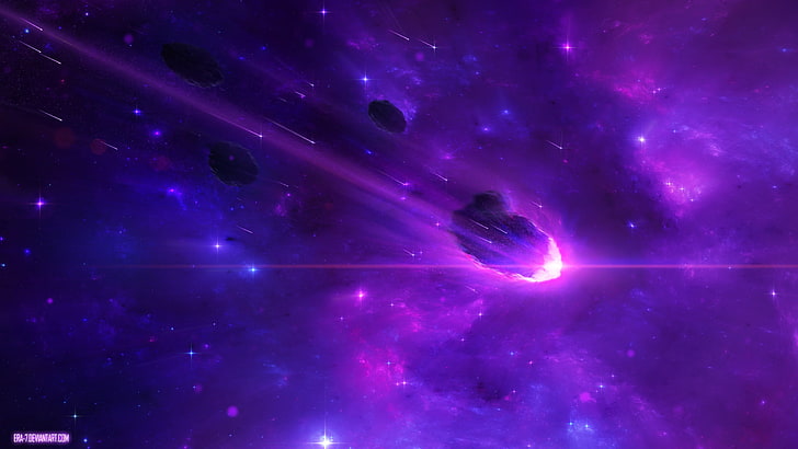purple meteorites digital wallpaper, space, fiction, by ERA-7, HD wallpaper