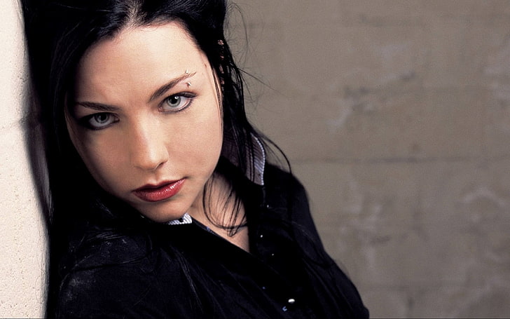 women's black button-up top, evanescence, eyes, look, girl, lips, HD wallpaper