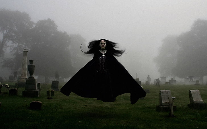 art, cemetery, creepy, dark, digital, fog, ghost, girl, gothic, HD wallpaper