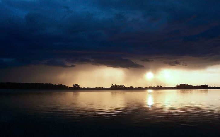 Ominous Sky, reflection, lake, calm, contrast, nature, shore