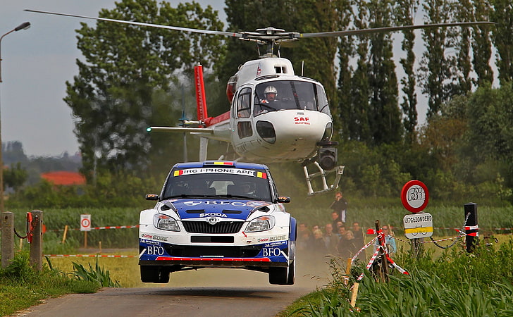 Auto, Sport, Machine, Speed, Helicopter, WRC, Rally, Skoda, HD wallpaper