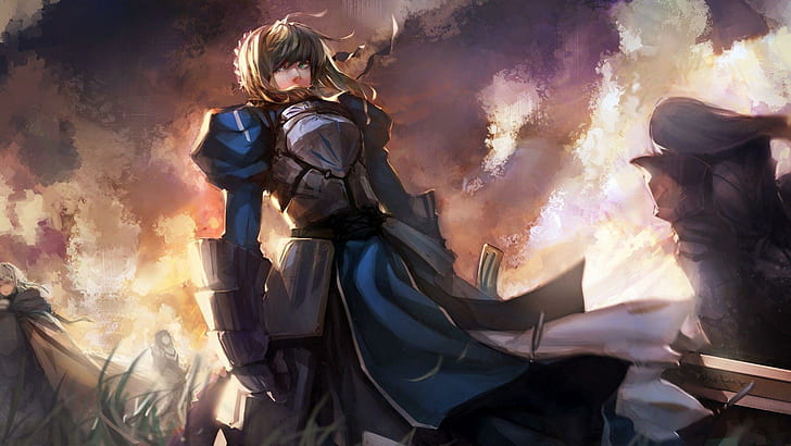 Saber - Fate-stay night, male in blue coat animated illustration