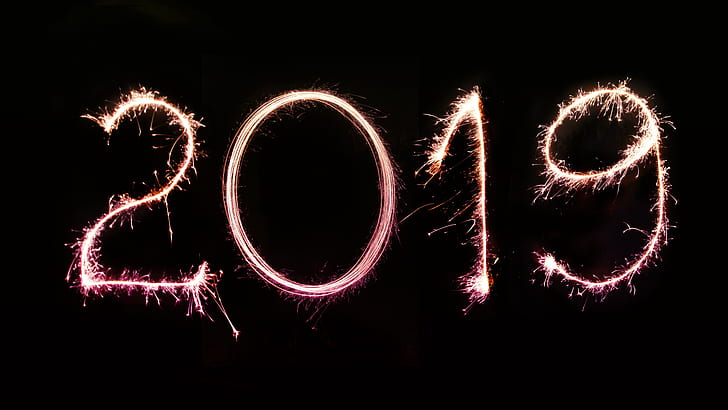 2019, new year, darkness, fireworks, event, HD wallpaper