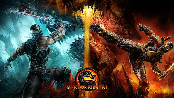 Mortal Kombat Sub Zero vs. Scorpion loading screen, cold, fire