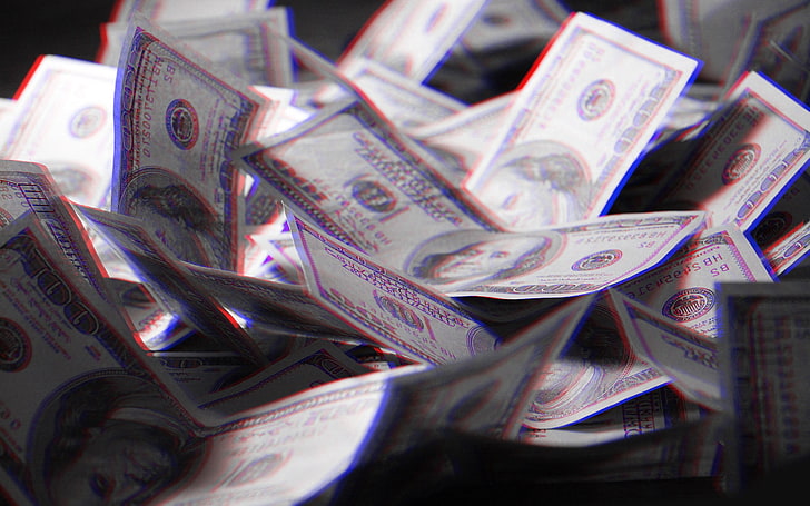 US dollar banknote lot, anaglyph 3D, money, finance, no people, HD wallpaper
