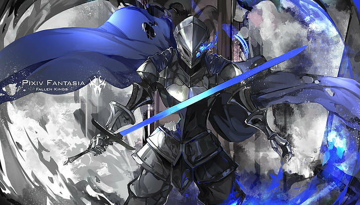 2000x1143 px anime Cape knight Original Characters Pixiv Fantasia: Fallen Kings sword Nature Winter HD Art, HD wallpaper