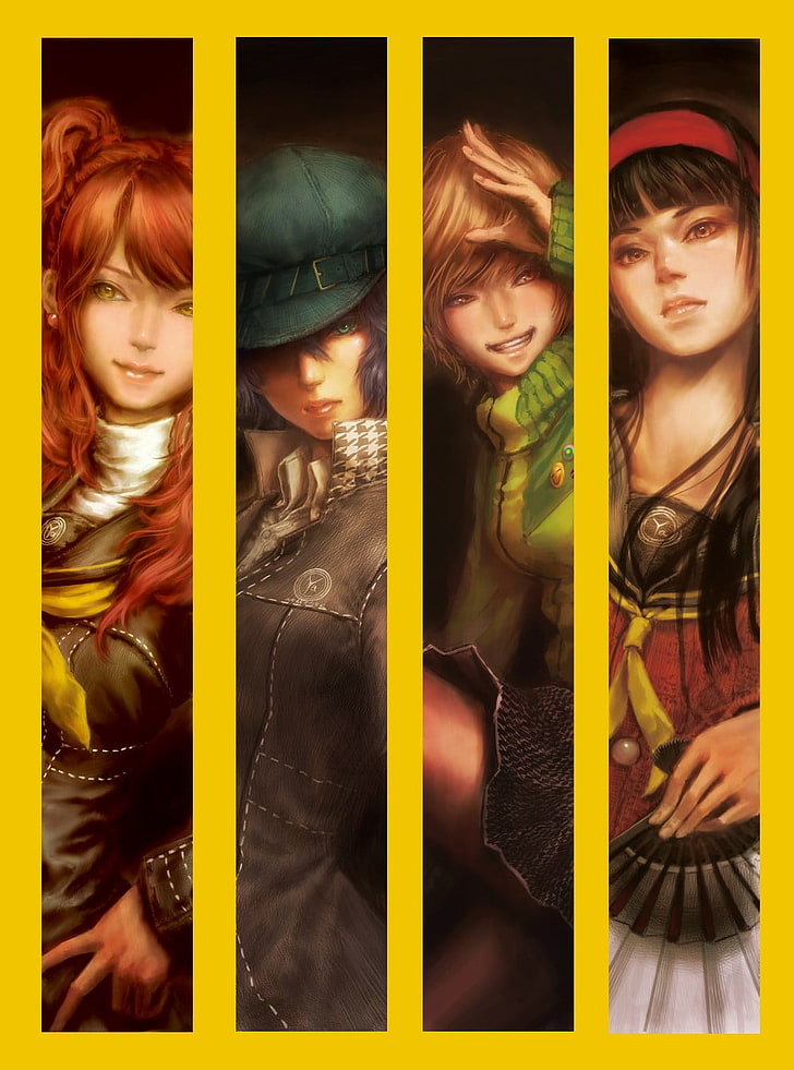 four girls concept art, Persona series, collage, Persona 4, Kujikawa Rise, HD wallpaper