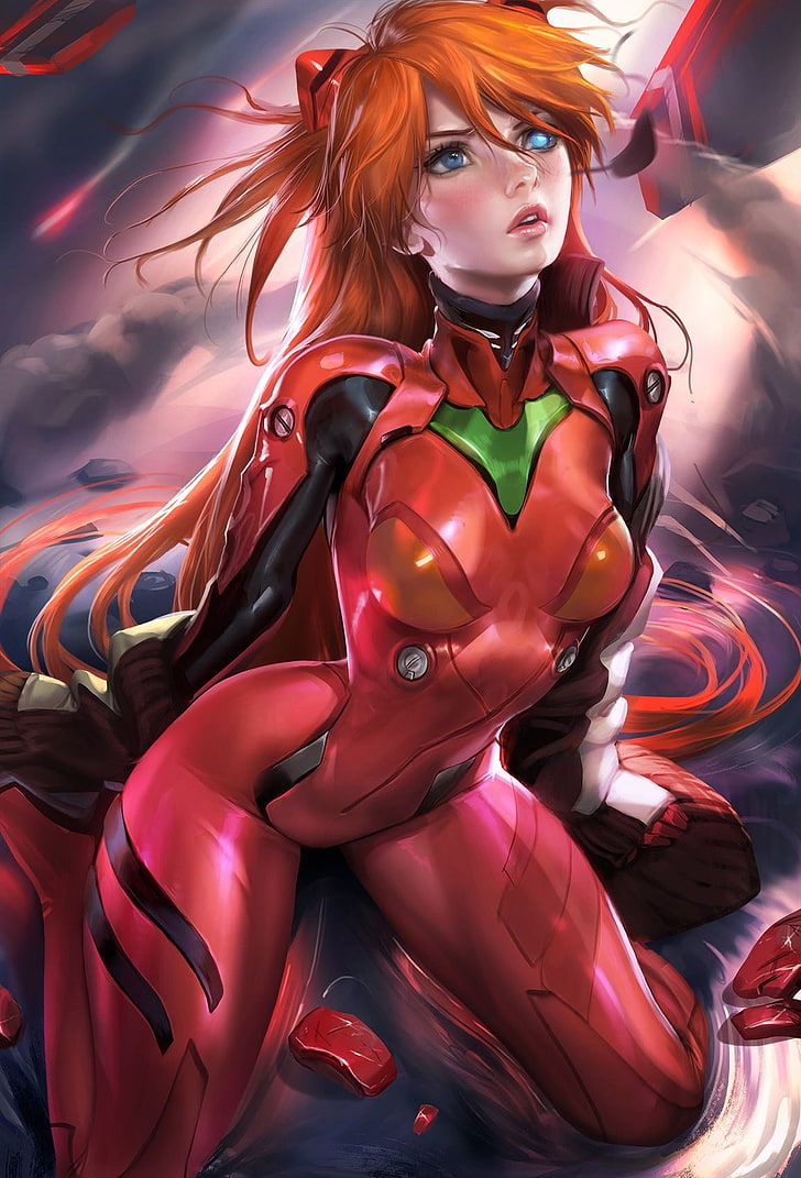red suit female anime character poster, Sakimichan, realistic