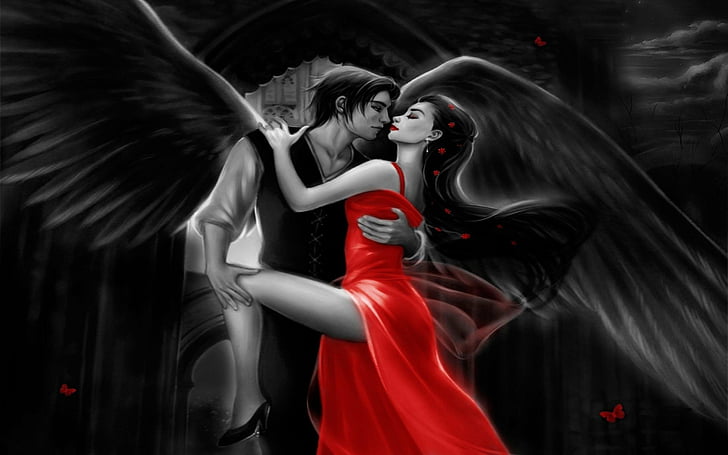 HD wallpaper: Fantasy, Angel, Couple, Dancing, Dark, Love, Red Dress,  Romantic | Wallpaper Flare