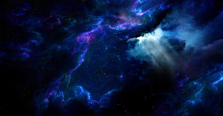 purple and black cloud artwork, space, light, nebula, lights