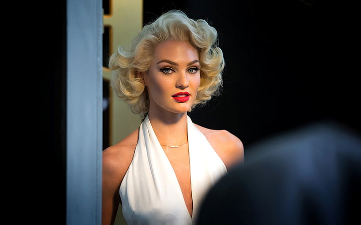 Candice Swanepoel, model, women, red lipstick, sensual gaze, HD wallpaper