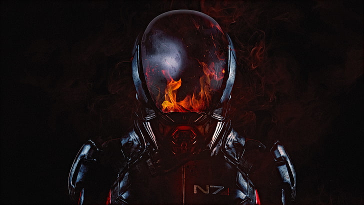Mass Effect: Andromeda, 4K, N7 Armor, fire, burning, heat - temperature, HD wallpaper