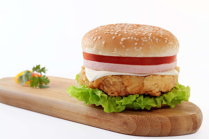 burger, chicken sandwich, fast food, hamburger, junk food, meal, HD wallpaper