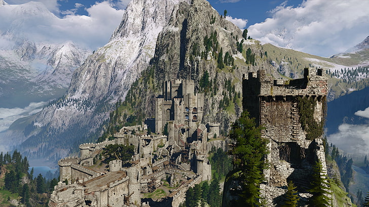 forest, mountains, castle, the witcher 3 wild hunt, Kaer Morhen