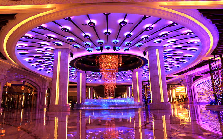 Galaxy Macau Hotel In Macau Inner View Exquisitely Decorative Lighting, Marble Columns Desktop Wallpaper Hd For Mobile Phones And Laptops 2560×1600