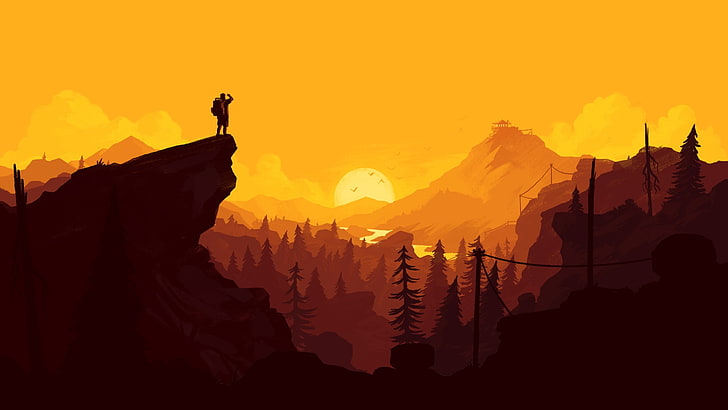 game wallpaper, Firewatch, Olly Moss, silhouette, sky, mountain, HD wallpaper