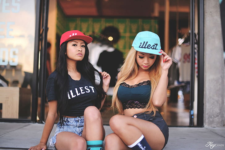 Women, Asian, Jean Shorts, Sitting, Legs Together