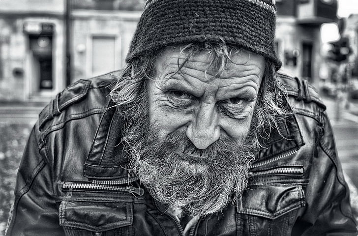 old people men wrinkled face monochrome portrait, clothing