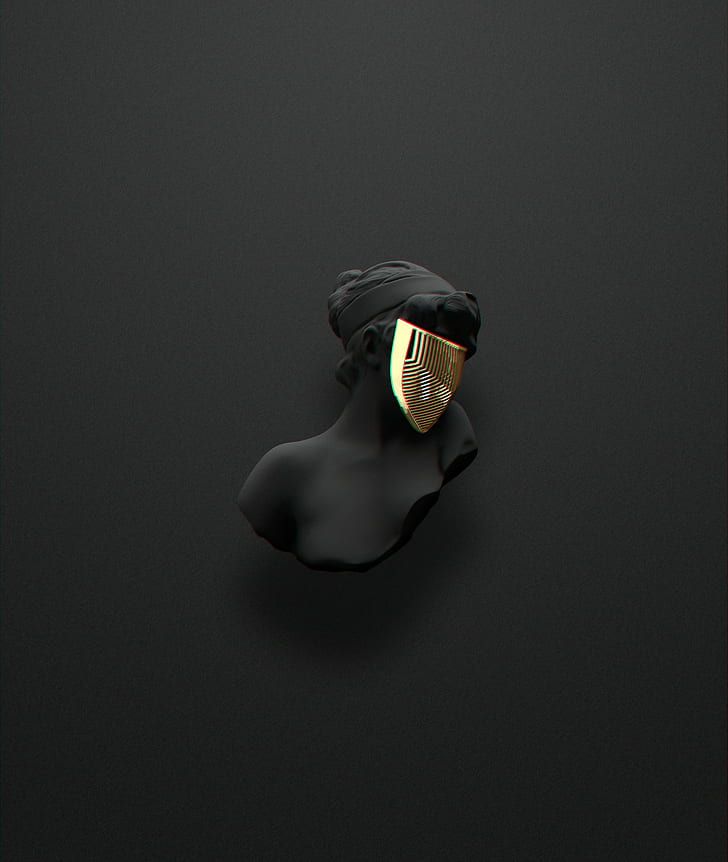HD wallpaper: black, gold, mask, minimalism, sculpture | Wallpaper Flare