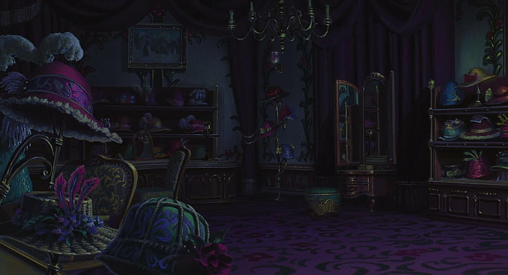 chandelier, vanity mirror, and sideboard painting, Studio Ghibli