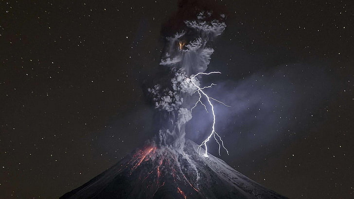 volcanic eruption, sky, darkness, phenomenon, geological phenomenon